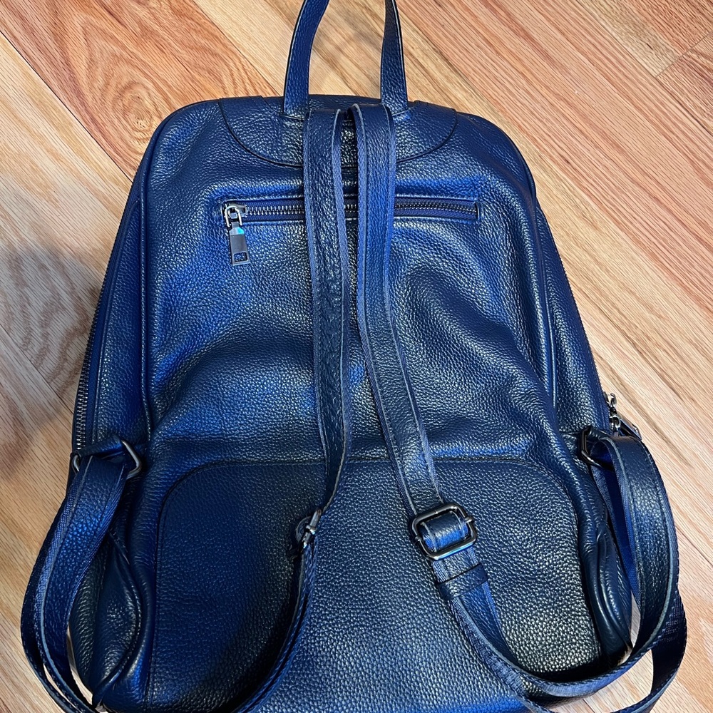 Navy Blue Leather Backpack - Picture 2 of 3